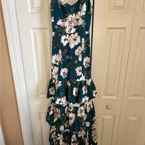 Abercrombie Satin Floral Maxi Dress with Ruffle Hem